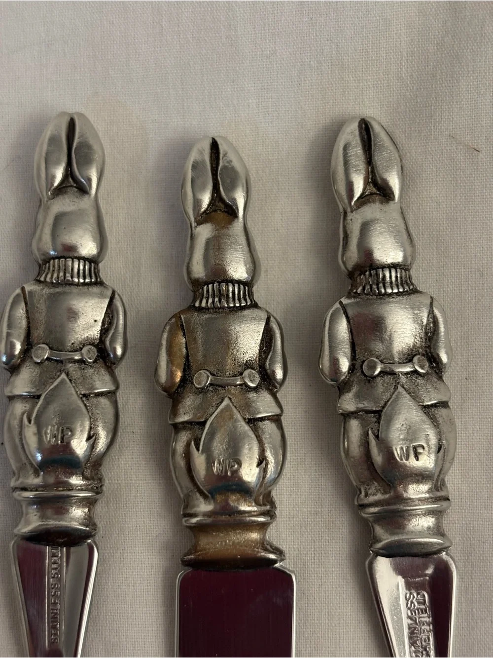 Woodbury Pewter Bunny Child Flatware Set Spoon Fork Knife Handcrafted w/ Box
